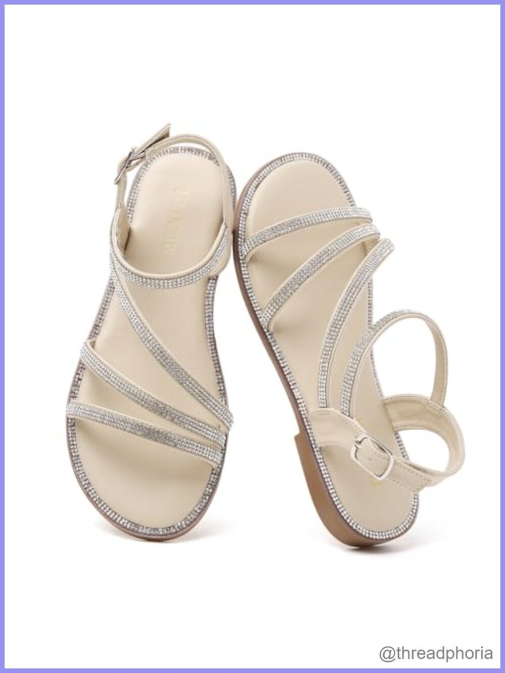 Rhinestone Strappy Dressy Flat Sandals Adjustable Ankle Strap